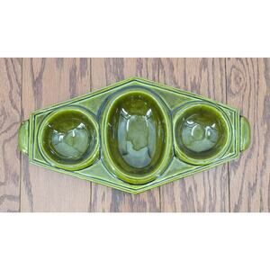 MCM Avocado Green California USA Pottery Relish Tray/Nut Dish